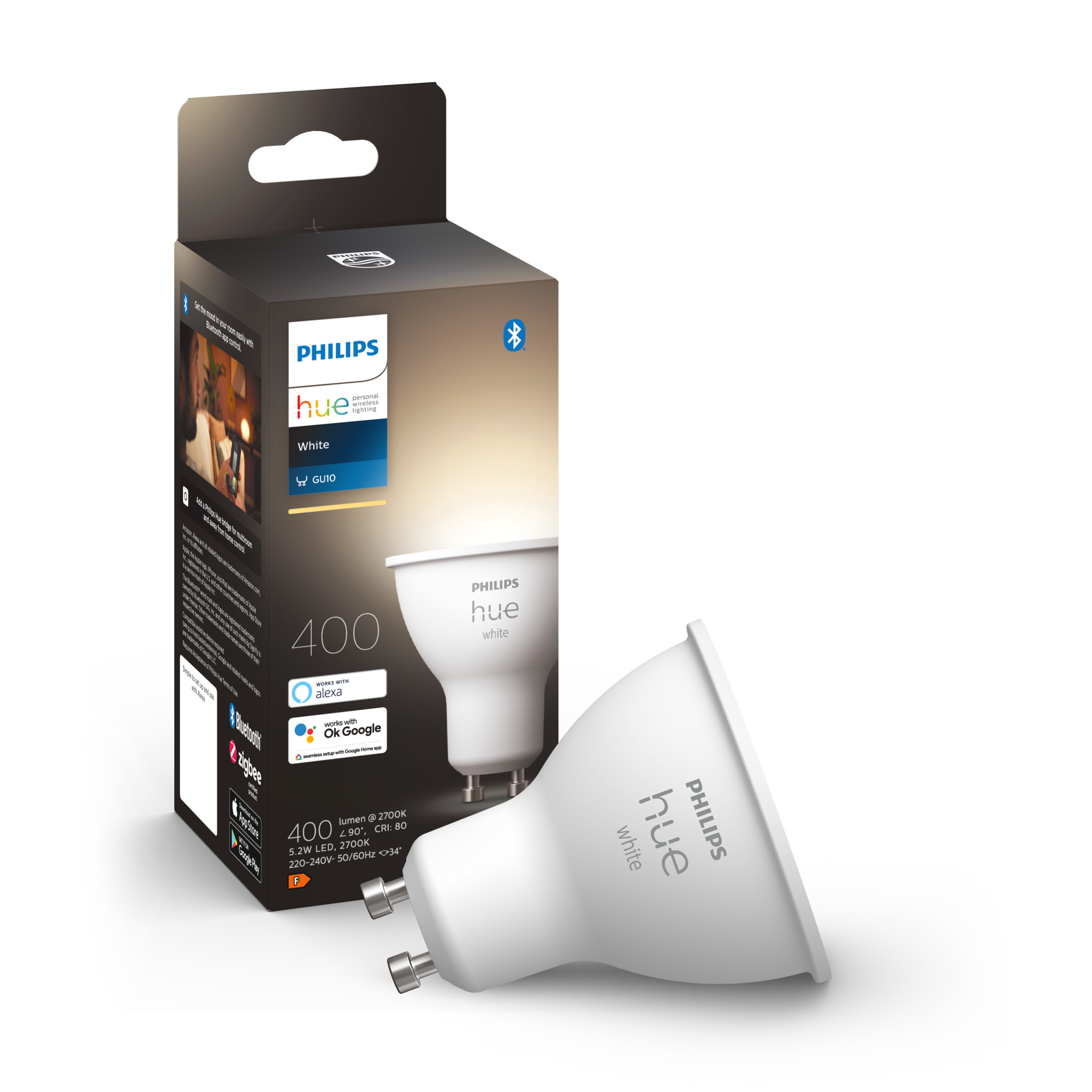 utilfredsstillende ubehag Tegne Philips Hue GU10 LED-pære, White, Zigbee + Bluetooth (1 stk/pak) ‒ WATTOO.DK