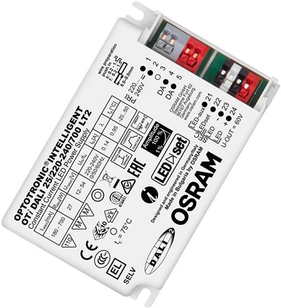 Osram OPTOTRONIC OT/DALI 25-220-240-700 LT2 LED-driver med DALI-styring, forsyningsspænding 220-240V, fremstillet i Bulgarien.