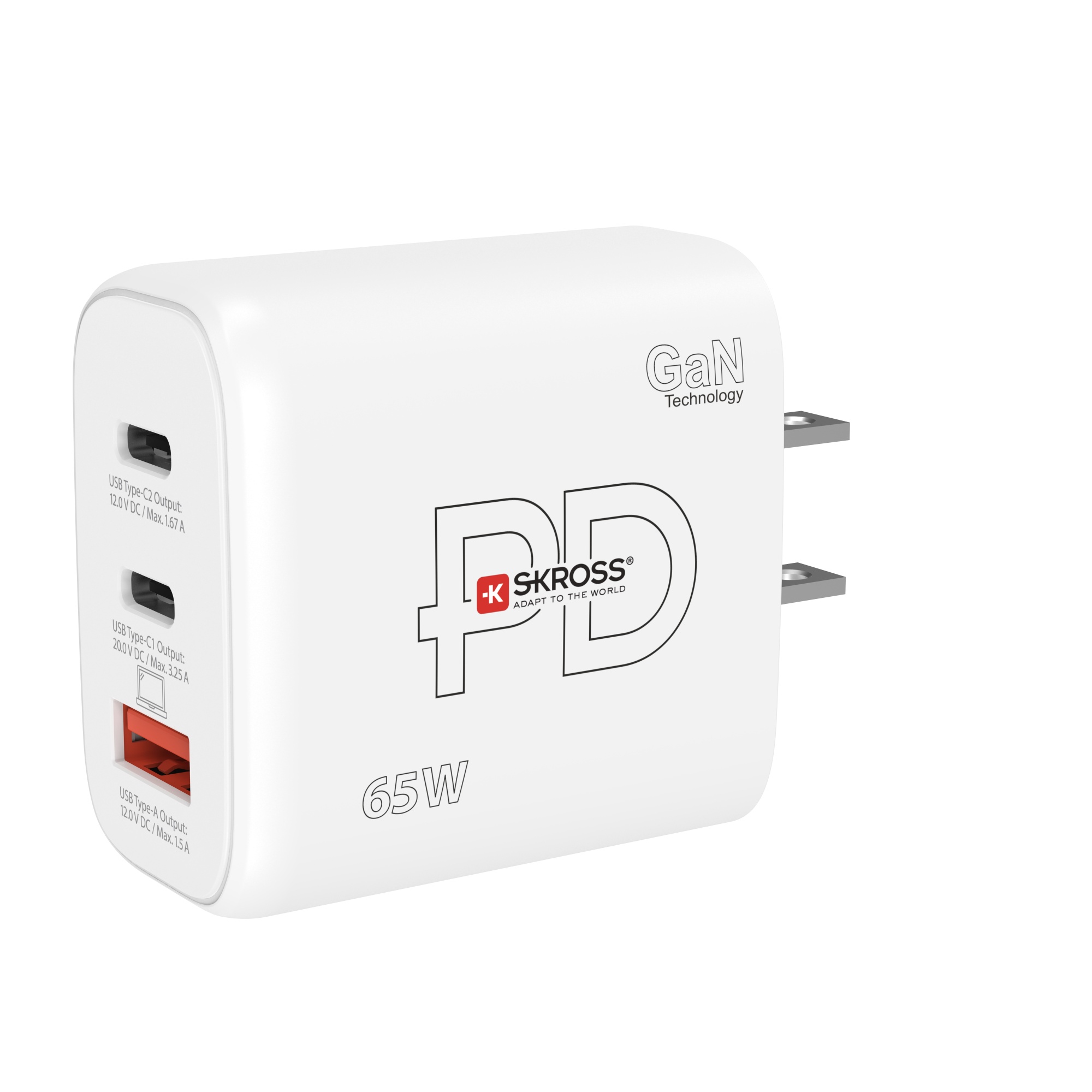 Power Charger 65W GaN US, Small & powerful 65 W PD charging of 3 USB devices (2 x USB C, 1 x USB A). ultra-small, high powered Power Charger USB-C 65
